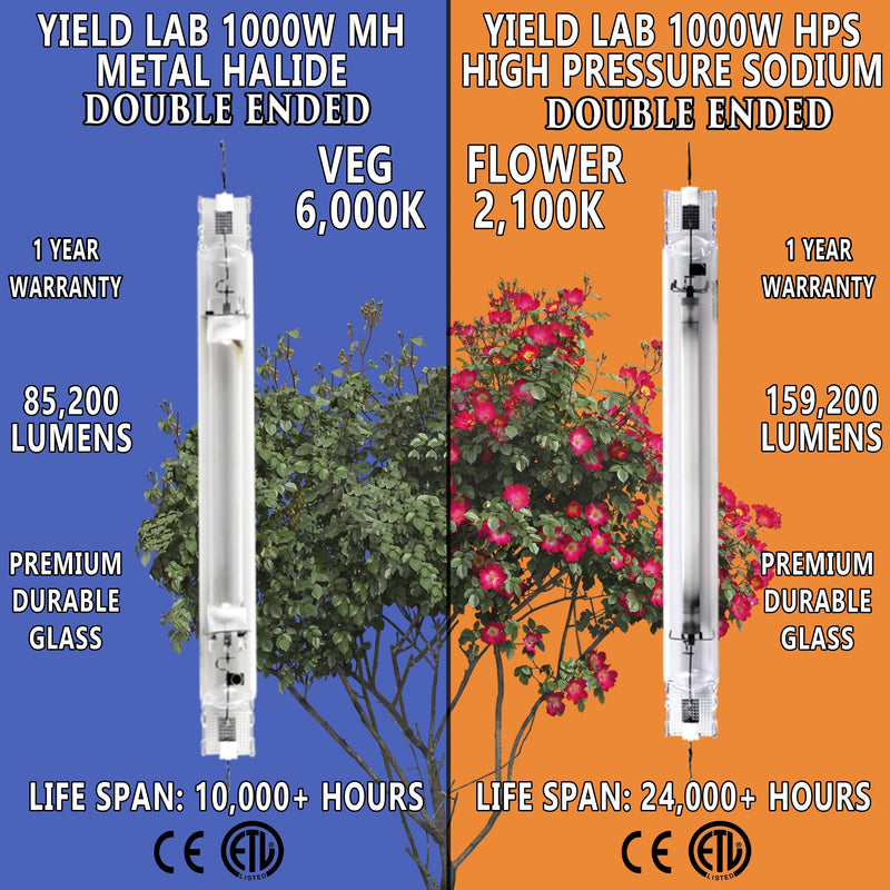 Yield Lab Pro Series 600W HPS+MH Air Cool Hood Double Ended Complete Grow Light Kit bulb features