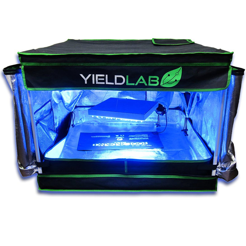 Yield Lab 32" x 32" x 24" Reflective Grow Tent front open with light on
