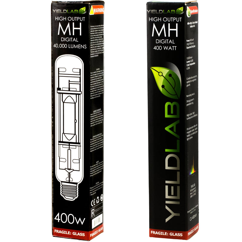 Grow Lights Yield Lab MH 400w Lamp HID Bulb (3 Pack) front and back of box 