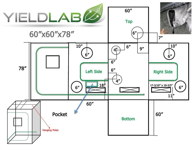 Yield Lab 60" x 60" x 78" Reflective Grow Tent FABRIC ONLY diagram