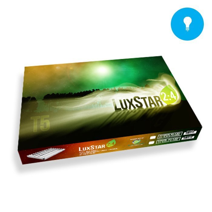 LuxStar 2ft. 4 Tube Fluorescent Grow Light Kit (Bloom Blub) side of box