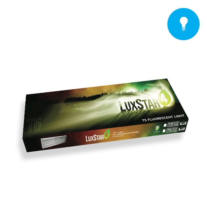 LuxStar T5 4' x 4 Bulb Fixture Bloom Bulbs box