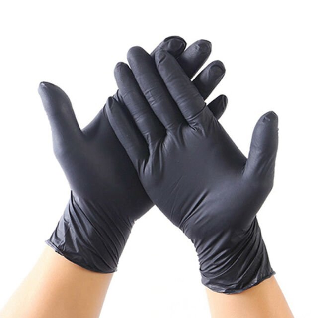 100 Pack Black Nitrile Gloves front