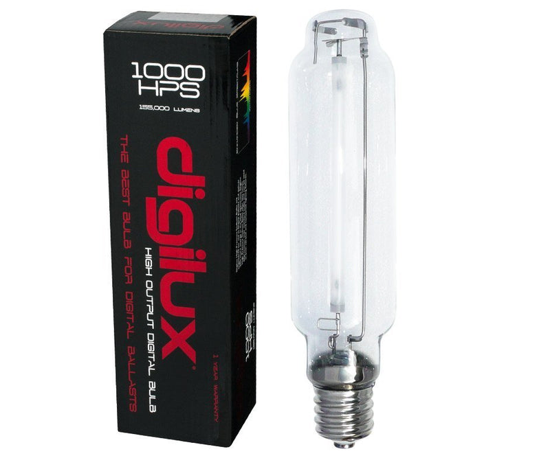 Grow Lights Digilux Digital High Pressure Sodium (HPS) Lamp, 1000W, 2000K next to box
