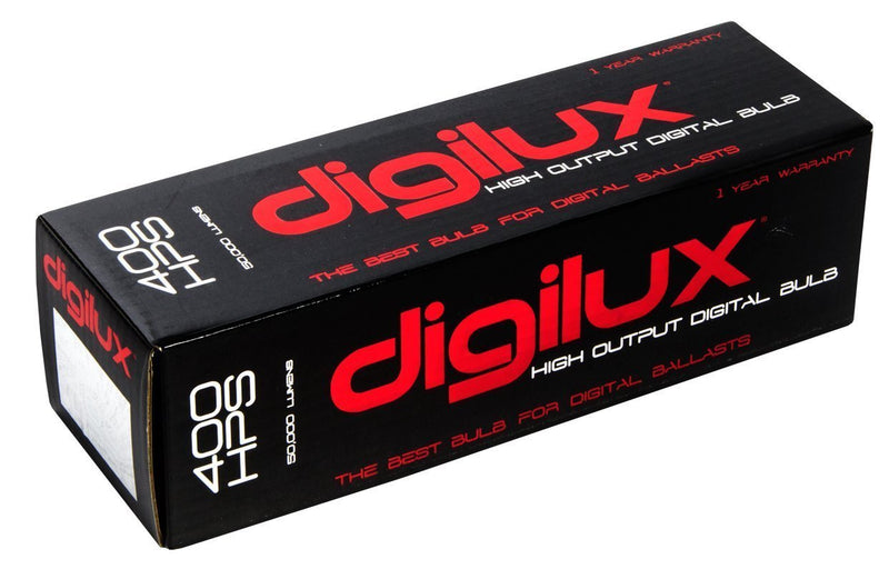 Grow Lights Digilux Digital High Pressure Sodium (HPS) Lamp, 400W, 2000K box close up