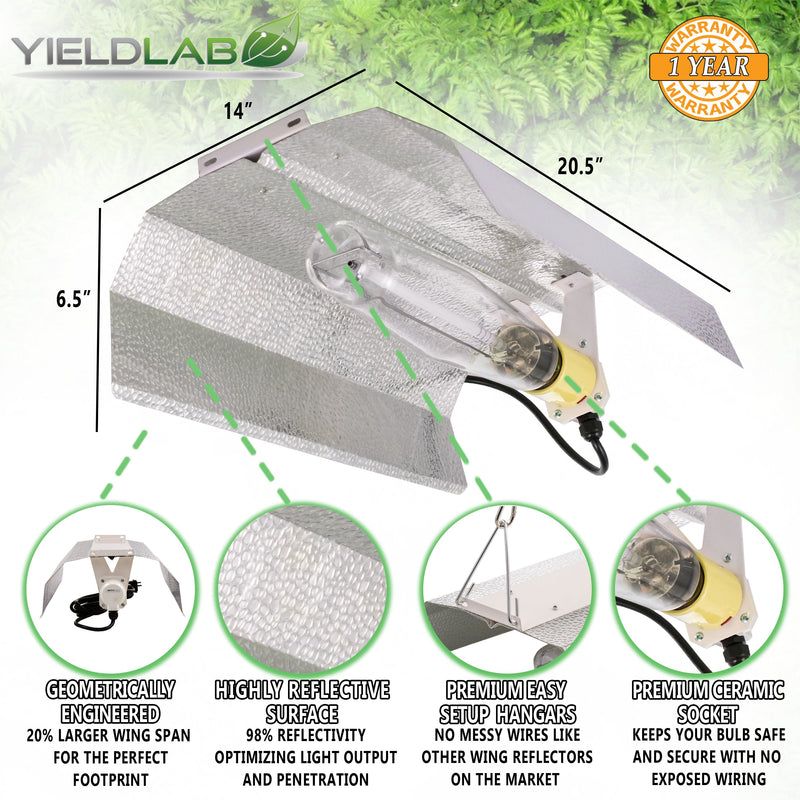 Yield Lab 1000w HPS Wing Reflector Digital Grow Light Kit reflector features