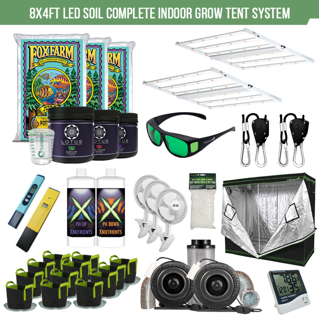grow tent setup kit Yield Lab 8x4 Ft S810 Full Spectrum LED Soil Indoor Greenhouse Complete Grow Tent kit