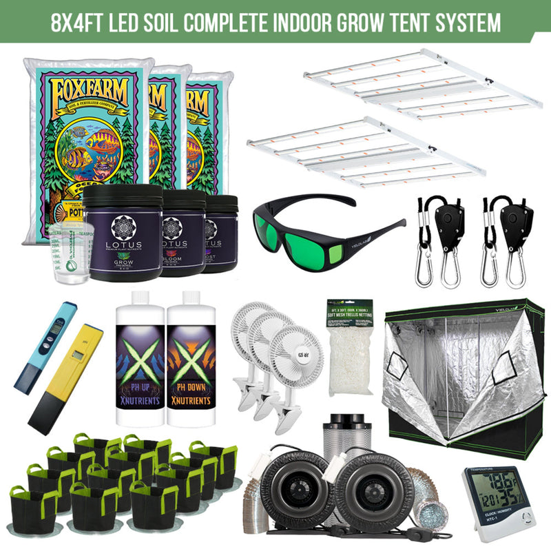 Yield Lab 8x4 Ft S810 Full Spectrum LED Soil Indoor Greenhouse Complete Grow Tent kit