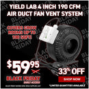 Yield Lab 4 Inch 190 CFM Air Duct Fan Vent System