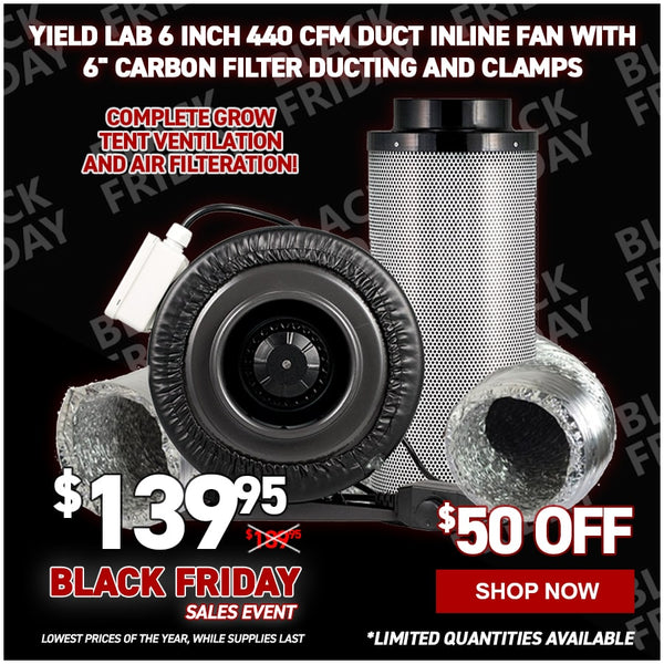 Yield Lab 6 inch 440 CFM Duct Inline Fan with 6" Carbon Filter Ducting and Clamps