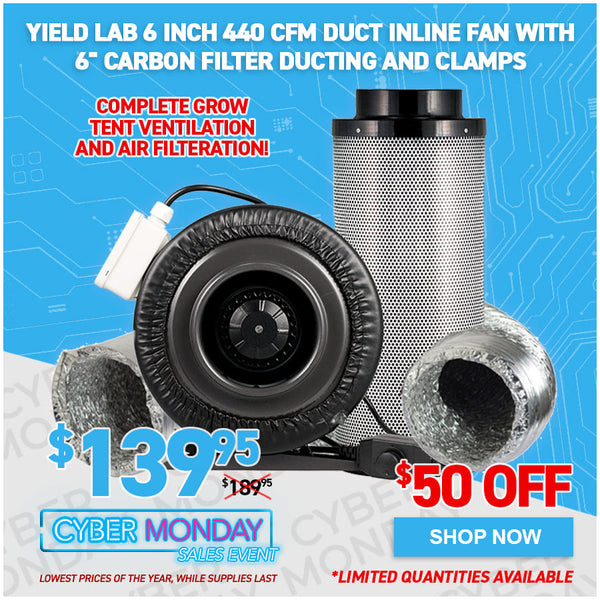 Yield Lab 6 inch 440 CFM Duct Inline Fan with 6" Carbon Filter Ducting and Clamps