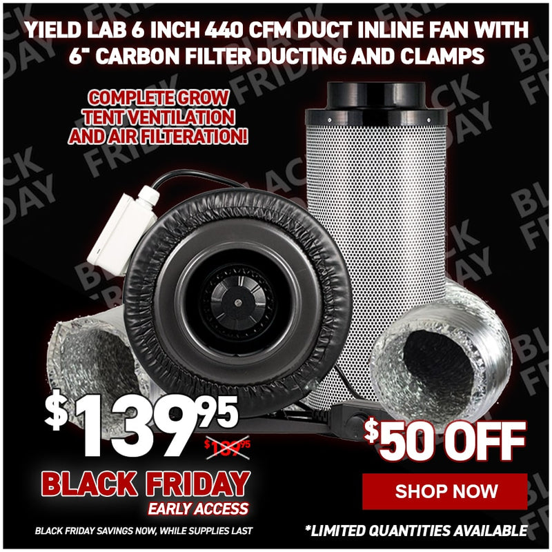 Yield Lab 6 inch 440 CFM Duct Inline Fan with 6" Carbon Filter Ducting and Clamps