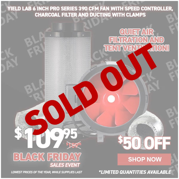 Yield Lab 6 Inch Pro Series 390 CFM Fan with Speed Controller, Charcoal Filter and Ducting with Clamps