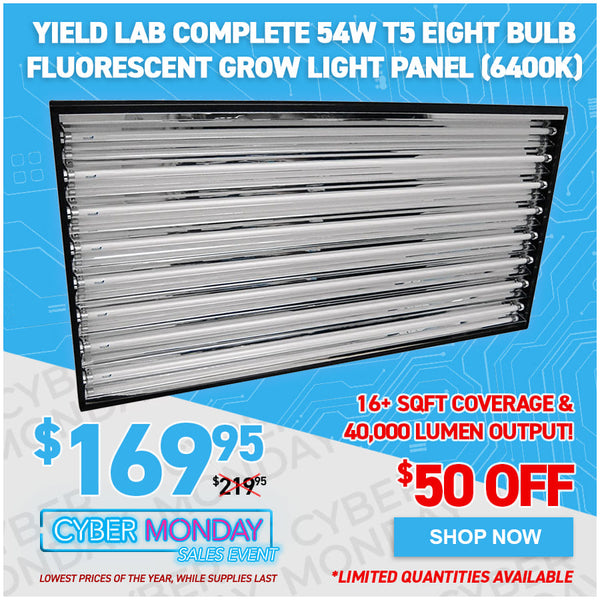 Yield Lab Complete 54w T5 Eight Bulb Fluorescent Grow Light Panel (6400K)