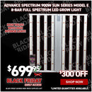 Advance Spectrum 900W Sun Series Model E 8-Bar Full Spectrum LED Grow Light