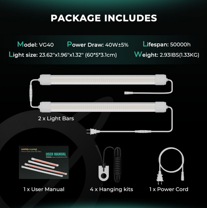 LED Mars Hyrdo VG40 40W 2FT T5 Specifications and Packaging
