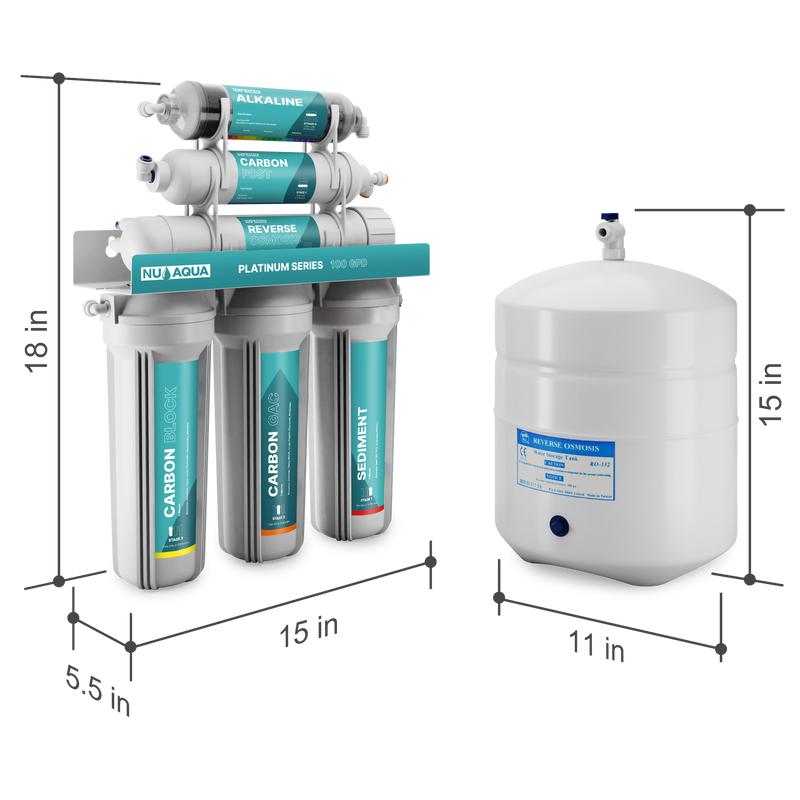 Reverse Osmosis System NU Aqua Platinum Series Stage 6 Alkaline Dimensions