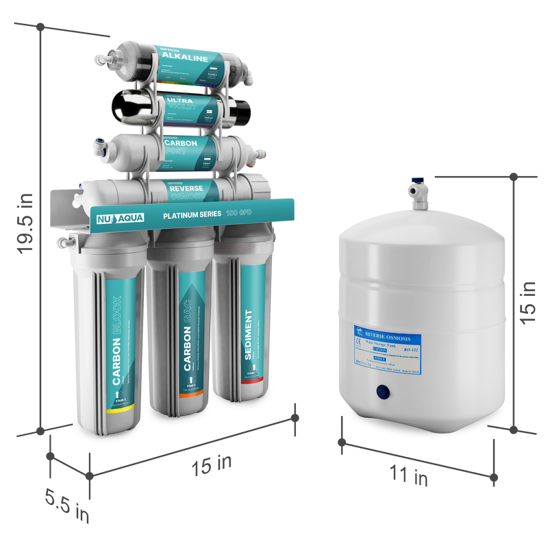 Reverse Osmosis System NU Aqua Platinum Series Stage 7 Dimensions