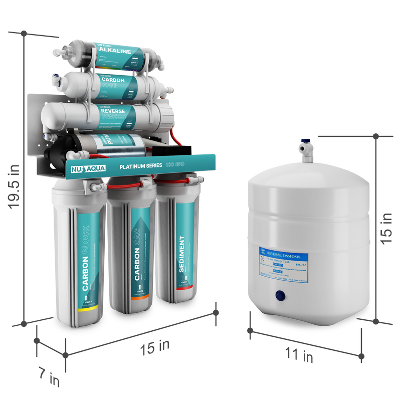 Reverse Osmosis System NU Aqua Platinum Series Stage 6 Alkaline Pump Dimensions