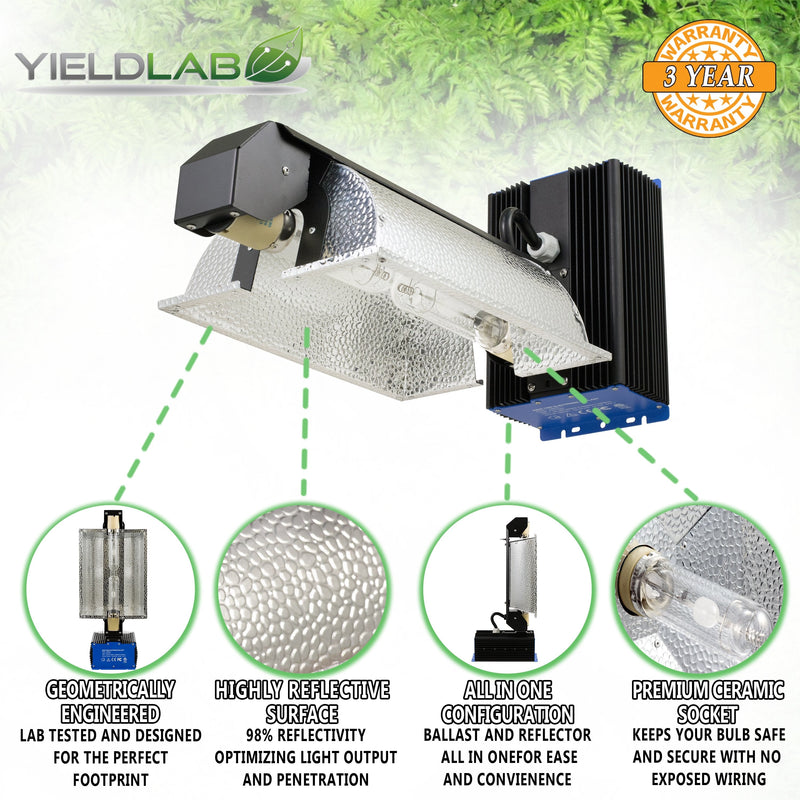 Yield Lab Professional Series 120/220v 630w Dual Bulb CMH Complete Grow Light Kit features