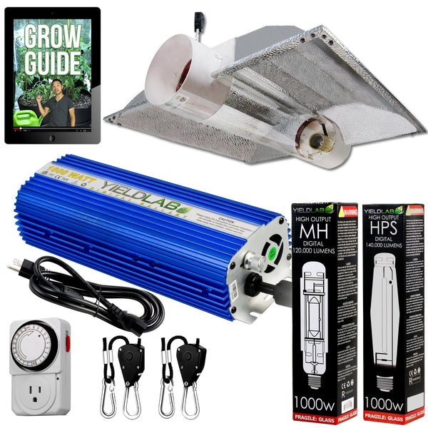 Yield Lab 1000w HPS+MH Cool Tube Hood Reflector Grow Light Kit with all components