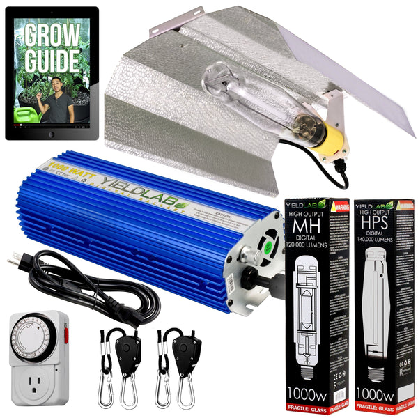 Yield Lab 1000W HPS+MH Wing Reflector Digital Grow Light Kit with all components