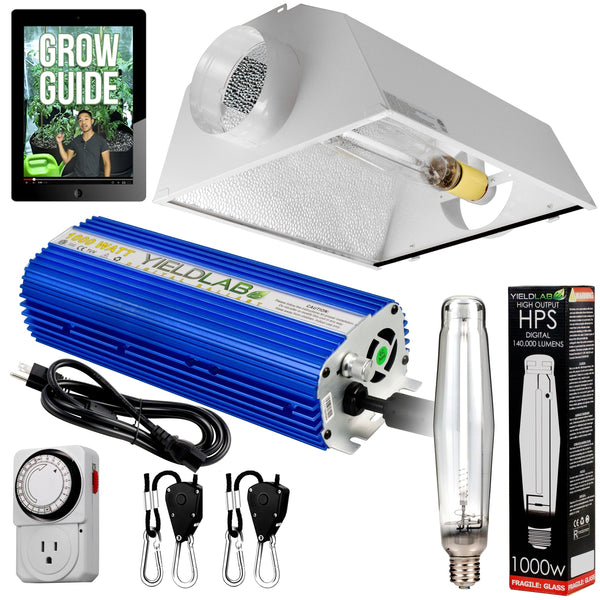 Yield Lab 1000w HPS Cool Hood Reflector Digital Grow Light Kit with all components