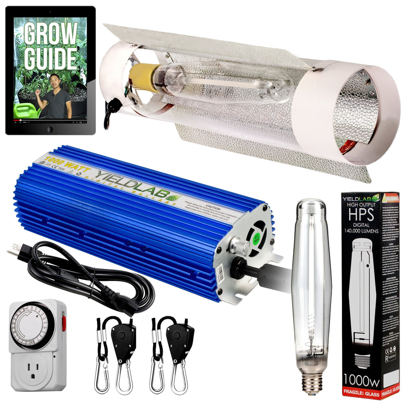 Yield Lab 1000w HPS Cool Tube Reflector Digital Grow Light Kit with all components