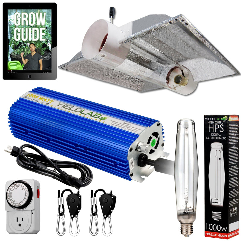 Yield Lab 1000w HPS Cool Tube Hood Reflector Grow Light Kit with all components