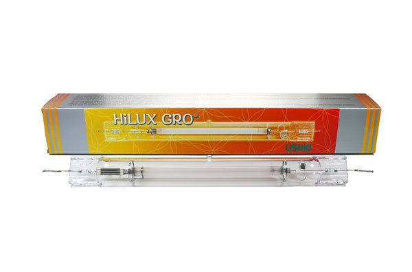 Grow Lights USHIO Hilux Gro Super 1000w Double-Ended HPS Lamp next to box