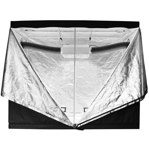 LAGarden 96" x 48" x 78" Mylar Reflective Hydroponic Indoor Grow Tent front door half open