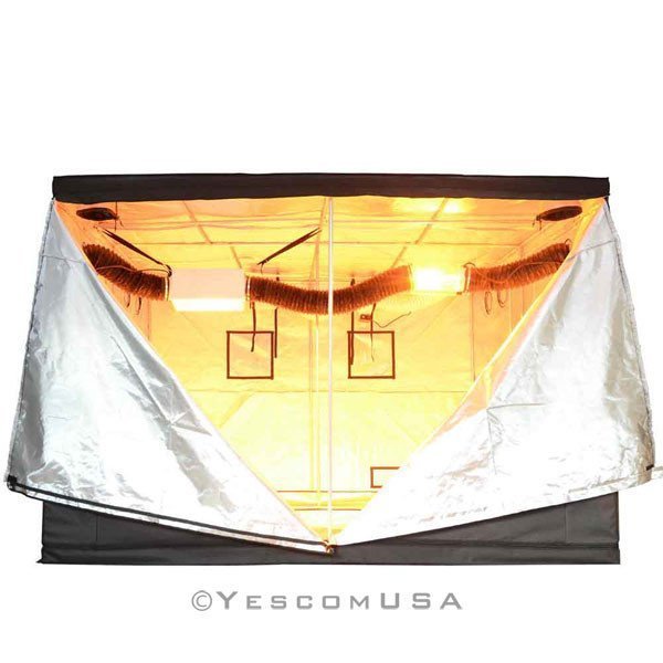 LAGarden 120" x 120" x 78" Reflective Hydroponic Indoor Grow Tent front half open 