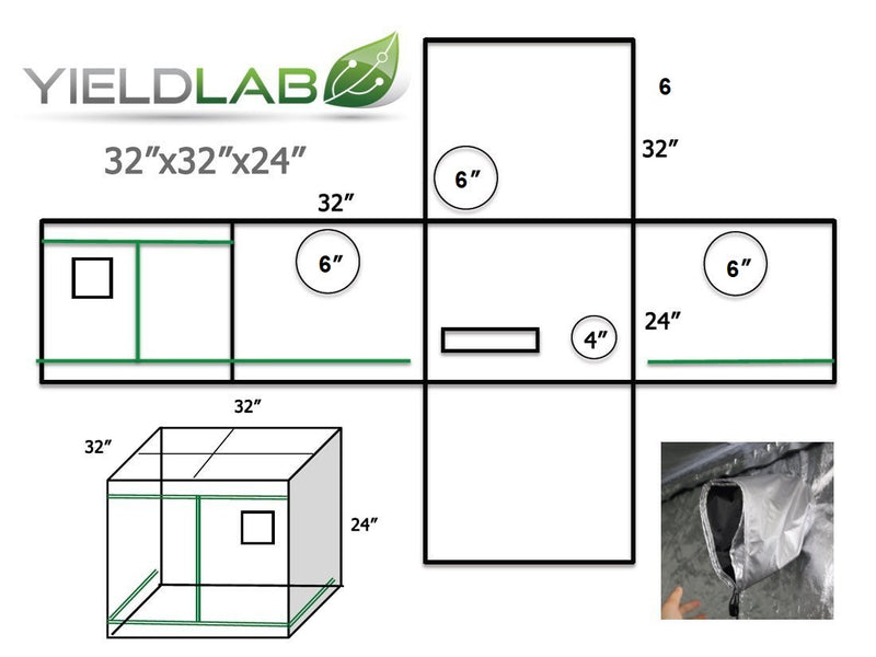 Yield Lab 32" x 32" x 24" Reflective Grow Tent diagram