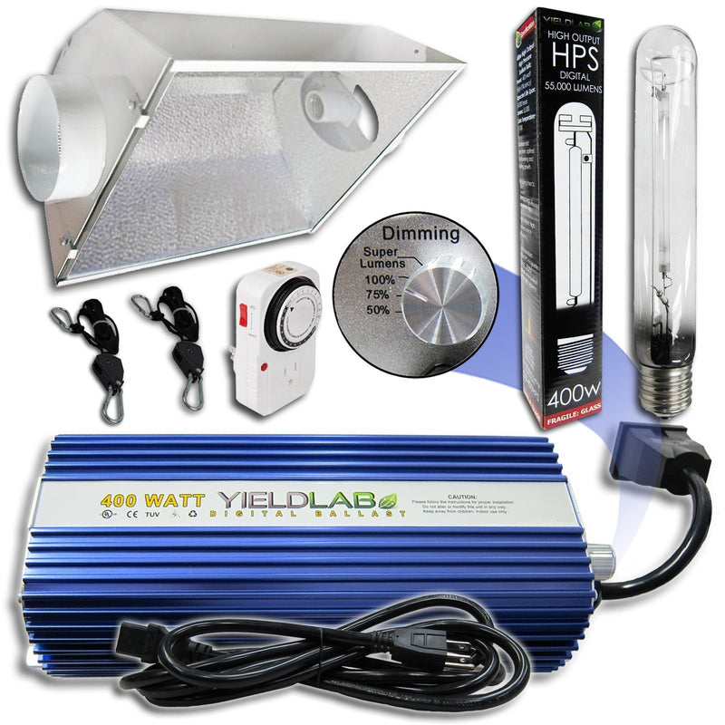 OPEN BOX - Yield Lab 400w HPS Air Cool Hood Grow Light Kit