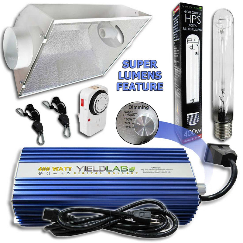 OPEN BOX - Yield Lab 400w HPS Air Cool Hood Grow Light Kit