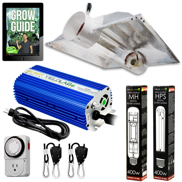 Yield Lab 400W HPS+MH Cool Tube Hood Reflector Grow Light Kit with all components