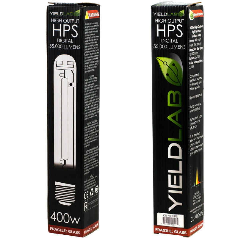 Grow Lights Yield Lab HPS 400w Lamp HID Bulb (3 Pack) front and back of box