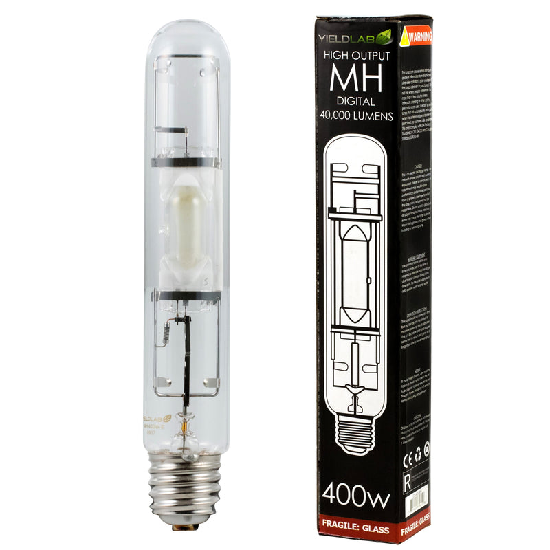 Grow Lights Yield Lab MH 400w Lamp HID Bulb next to box