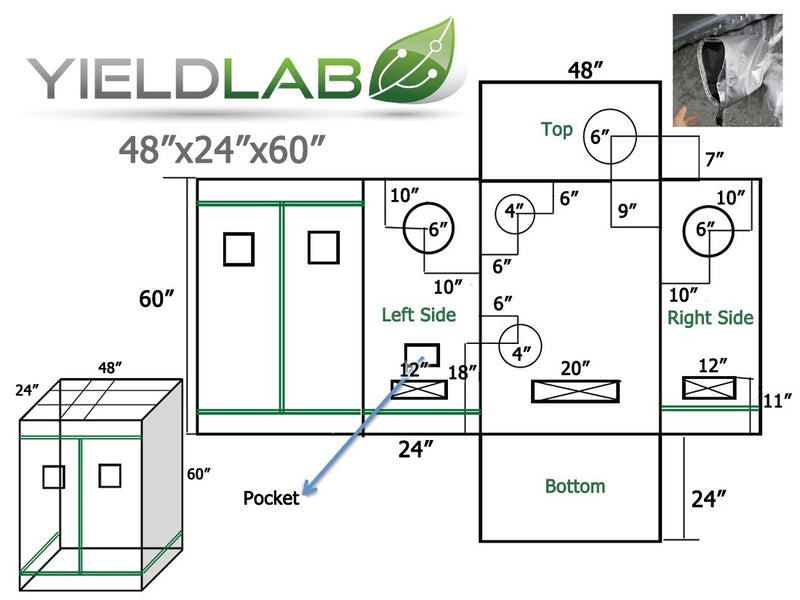 Yield Lab 48” x 24” x 60” Reflective Grow Tent diagram