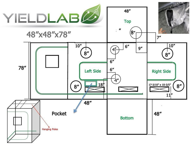 Yield Lab 48" x 48" x 78" Reflective Grow Tent diagram