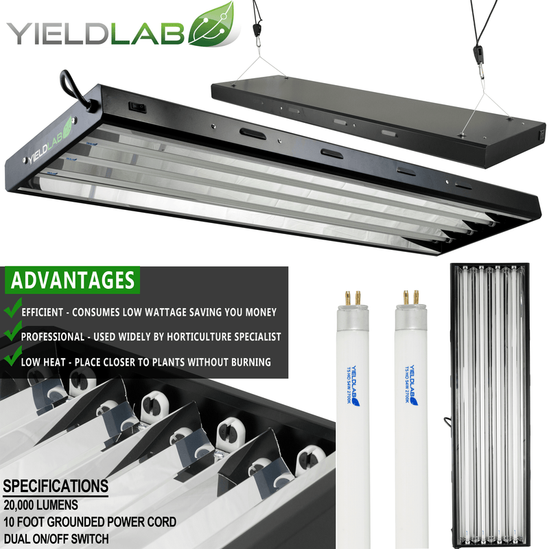 Yield Lab Complete 54w T5 Four Bulb Fluorescent Grow Light Panel (6400K) advantages