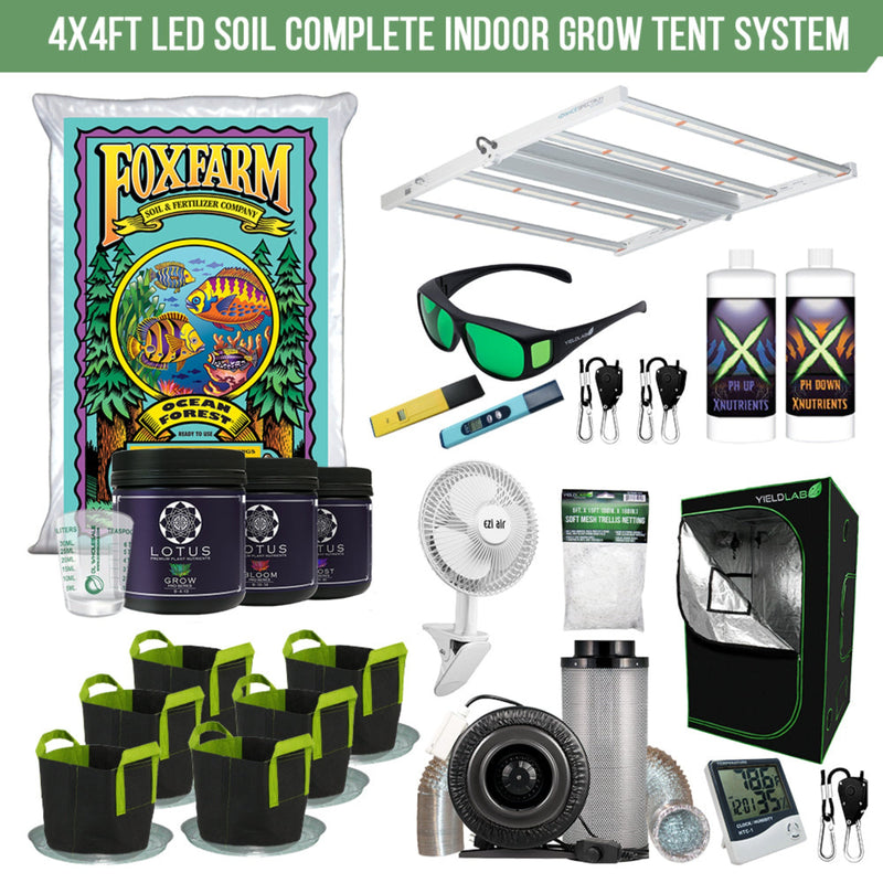 Soil Grow Kit Yield Lab 4x4 LED Soil Complete Components
