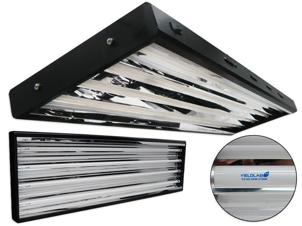 Yield Lab Complete 54w T5 Four Bulb Fluorescent Grow Light Panel (2700K) front and top