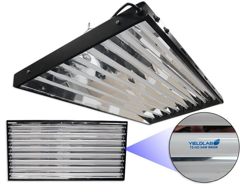 Yield Lab Complete 54w T5 Eight Bulb Fluorescent Grow Light Panel (6400K)  front and side
