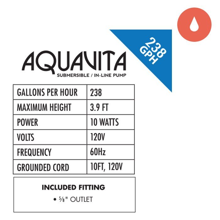 Hydroponics AquaVita 238 Water Pump chart