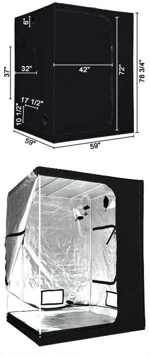 LAGarden 59x59x78 Reflective Grow Tent dimmensions