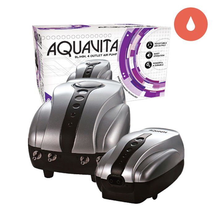 Hydroponics AquaVita™ 9L/Min Air Pump (4 outlet) front with box