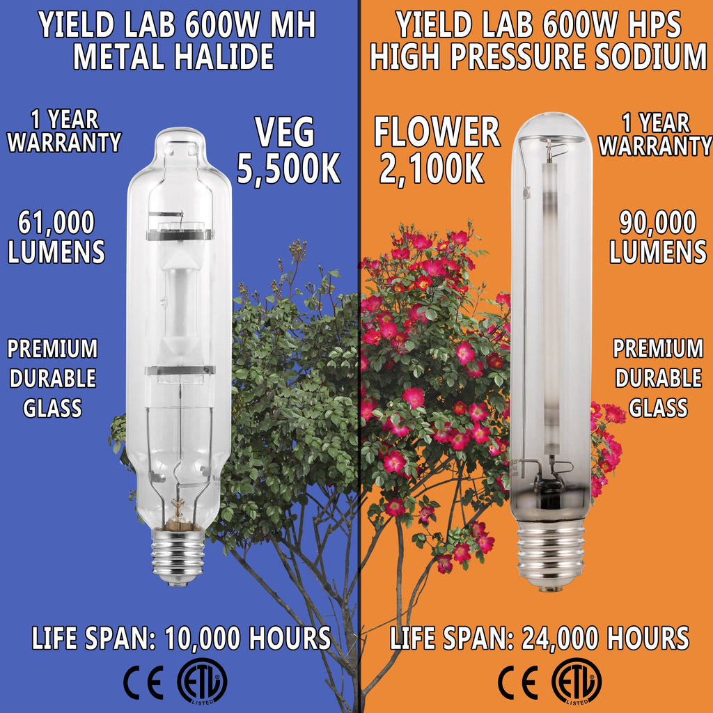 grow light bulbs 600w Yield Lab 600W HPS+MH Air Cool Hood Reflector Grow Light Kit