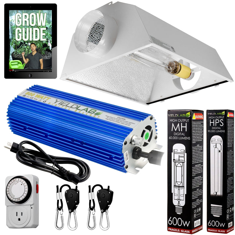 600 watt grow light bulb Yield Lab 600w HPS+MH Air Cool Hood Reflector Grow Light Kit
