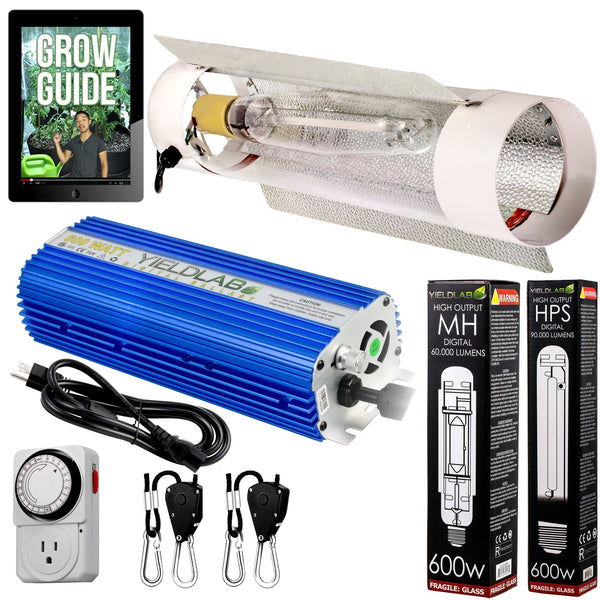Yield Lab 600W HPS+MH Air Cool Tube Reflector Digital Grow Light Kit with all components
